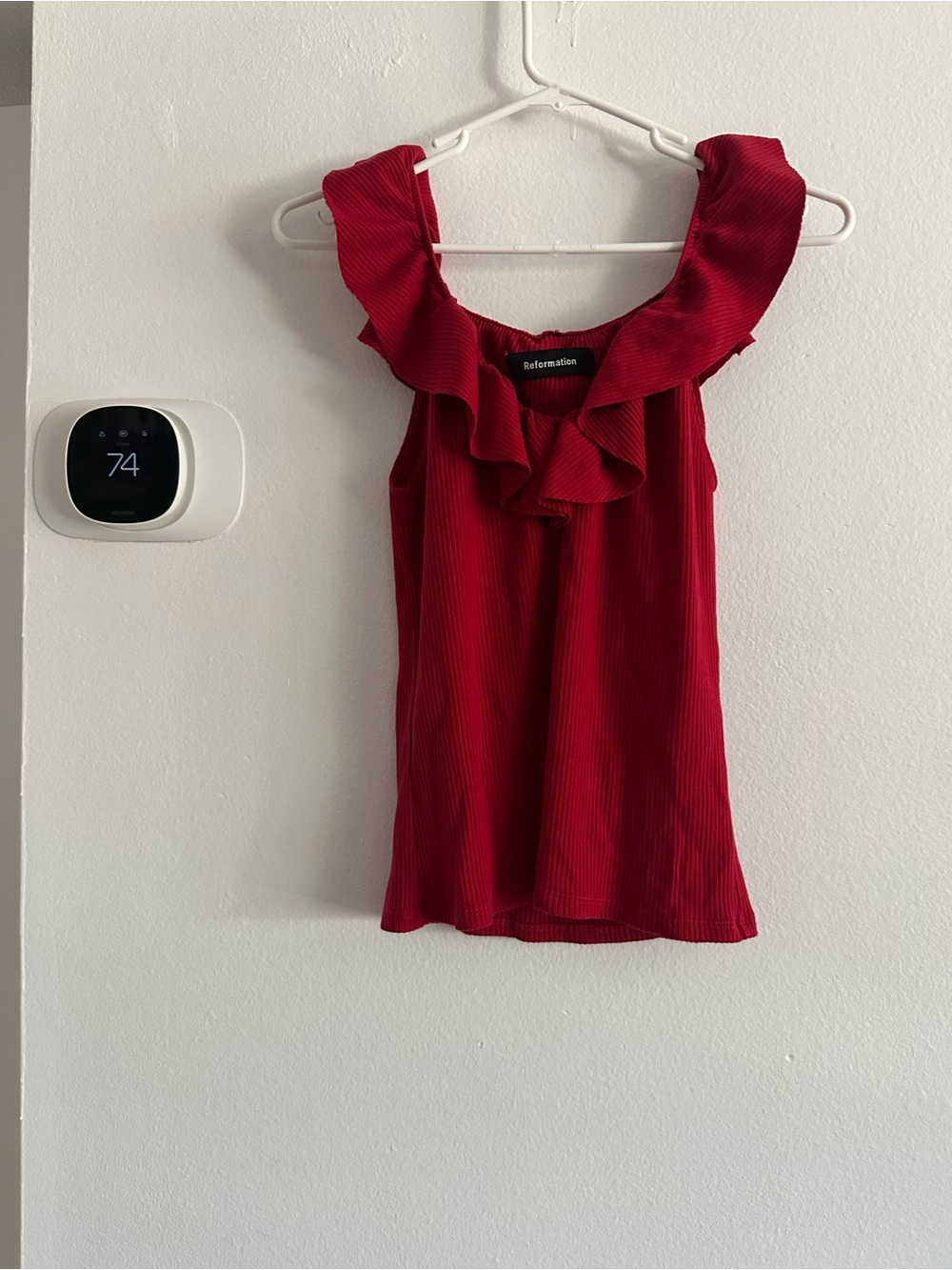 Reformation Red Ruffle-Trim Sleeveless Top girl size large